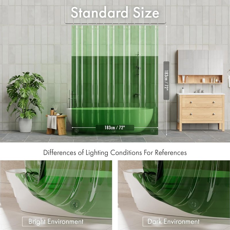 AmazerBath 100% EVA Shower Curtain Liner - Heavy Duty 2-in-1 Design | Mint Green & Pine Green, 72 x 72 Inches