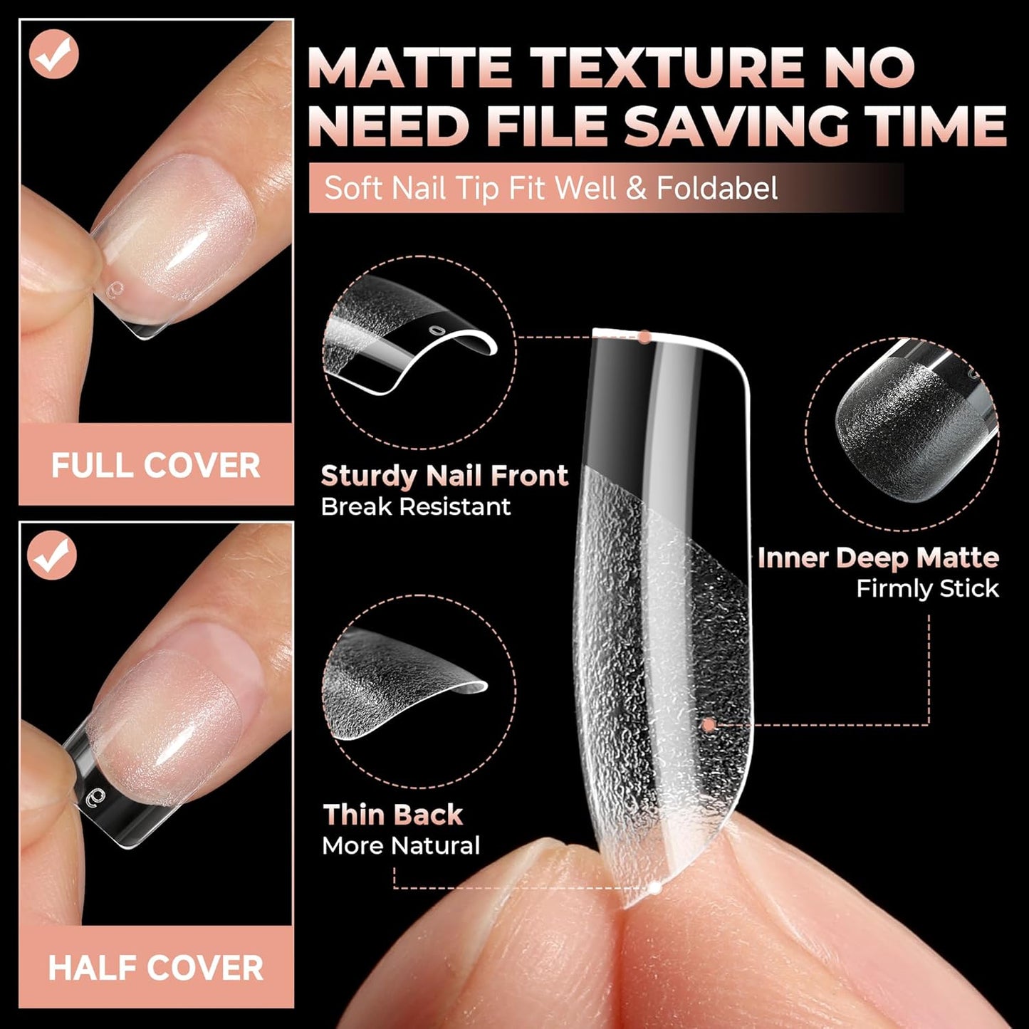UNA GELLA Square Nail Tips - Pre-Etched Matte Extra Short Soft Gel Full Cover | 120pcs for DIY Salon Use