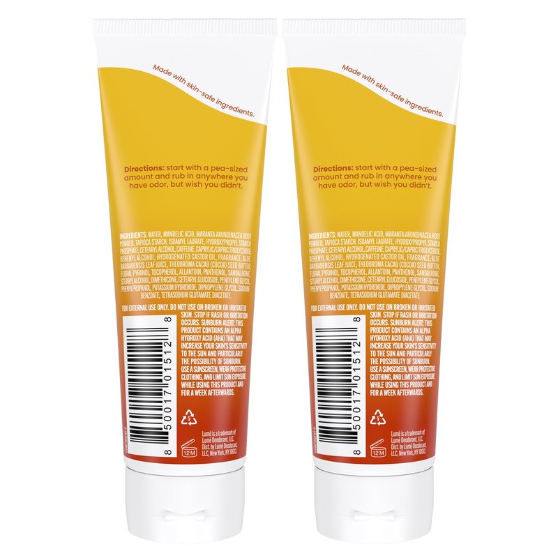 Lume Whole Body Deodorant - Invisible Cream Tube - 72 Hour Odor Control - Aluminum Free, Baking Soda Free, Skin Safe - 3.0 ounce (Pack of 2) (Toasted Coconut)