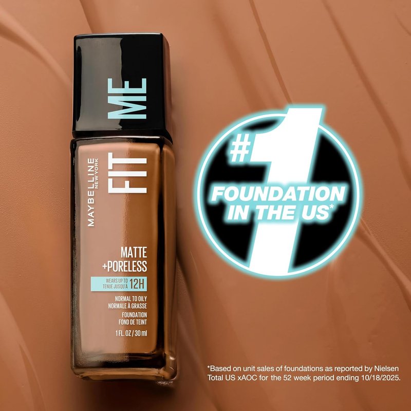Maybelline Fit Me Matte + Poreless Foundation - Oil-Free, Light Honey, 1 Count for Flawless Skin