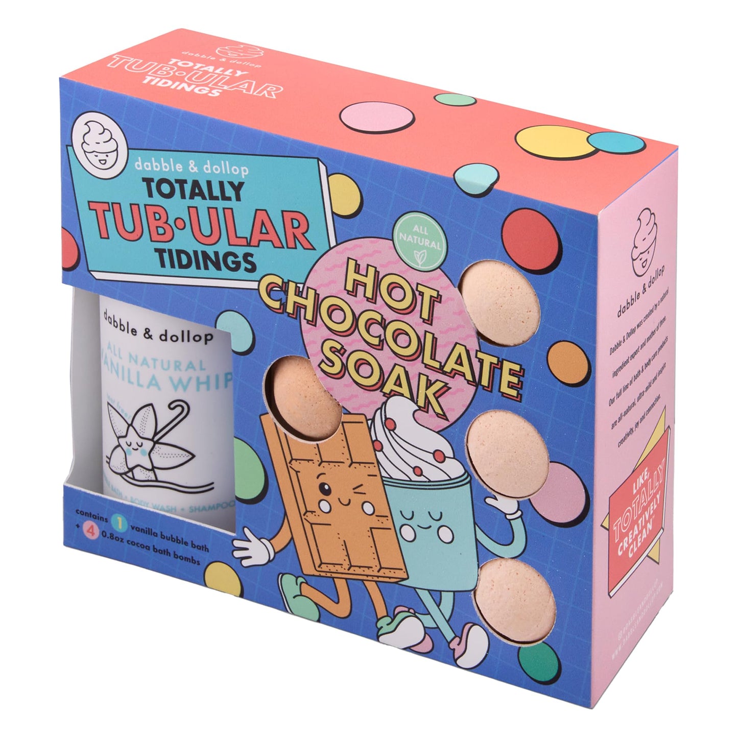 Dabble & Dollop Hot Chocolate Soak Kids Bath Bombs Gift Set with Bubble Bath – Cocoa Bath Bombs + Vanilla Whip 3-in-1 Shampoo, Body Wash & Bubble Bath – Gentle for Sensitive Skin (5-Piece Set)