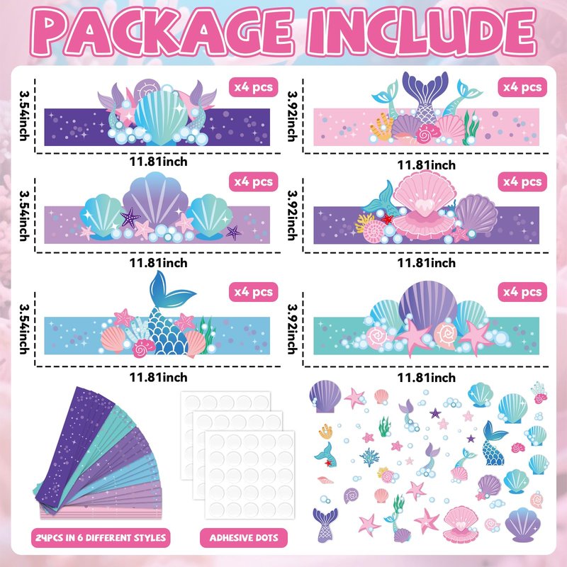 Qyeahkj 24 Pcs Mermaid Birthday Party Crowns Under the Sea Ocean DIY Crown Craft Kits Art Set Paper Mermaid Party Favor Hats Paper Princess Headband Making Kit Party Decorations Supplies for