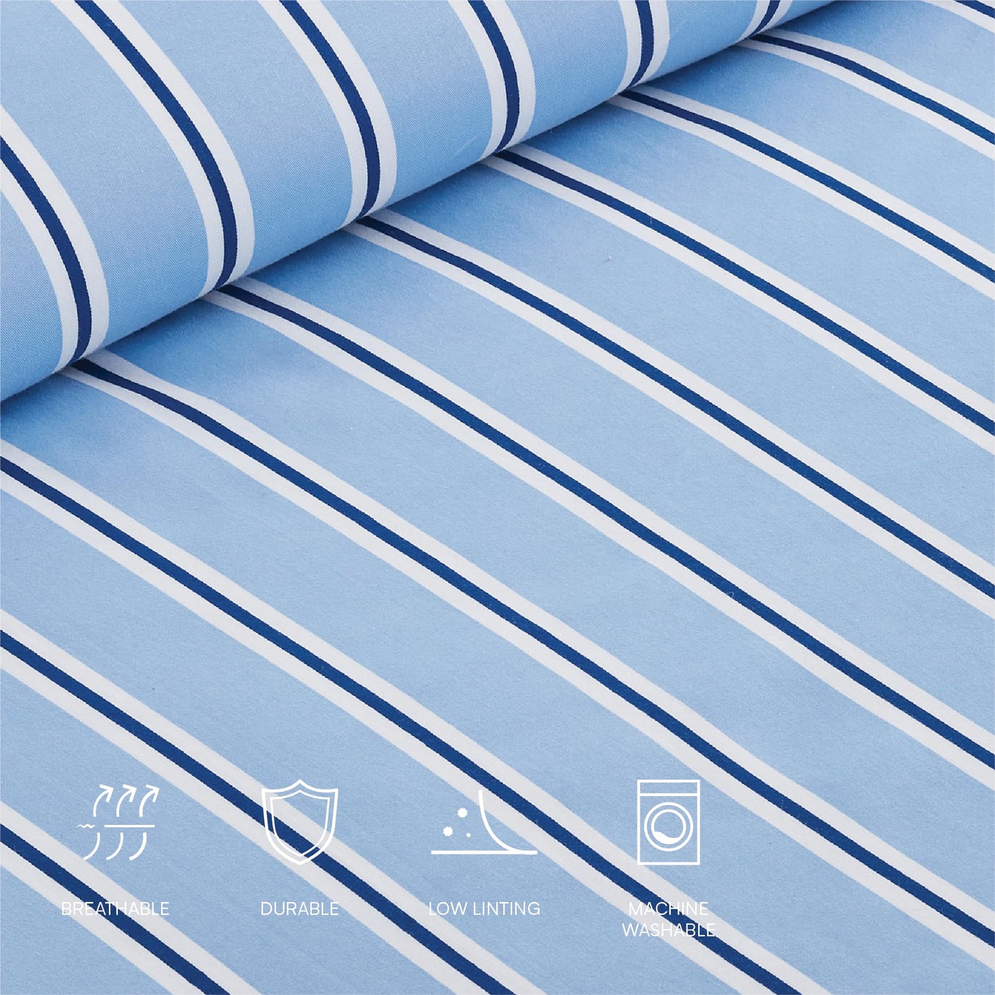 Lacoste Hollis Stripe Comforter Set, 100% Cotton Brushed Twill, Reversible Duvet with Pillow Shams, Soft & Fluffy Hotel-Style Bedding, Blue, Twin