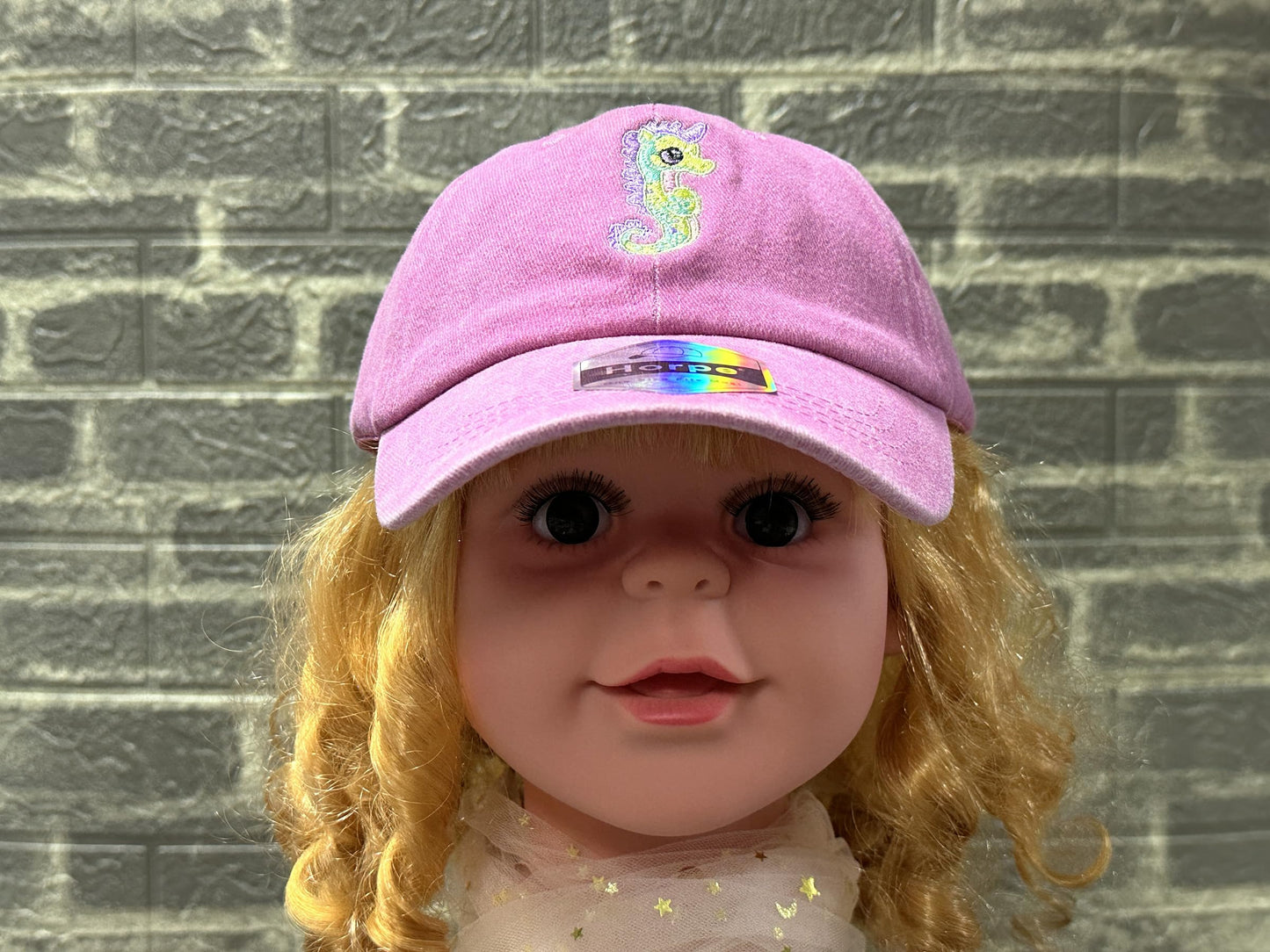 Horpe Kid Seahorse Baseball Cap, Sea Creature Gifts for Girls, Ocean Animal Washed Pink Hat for Child, Present for Summer Beach Aquarium Visits