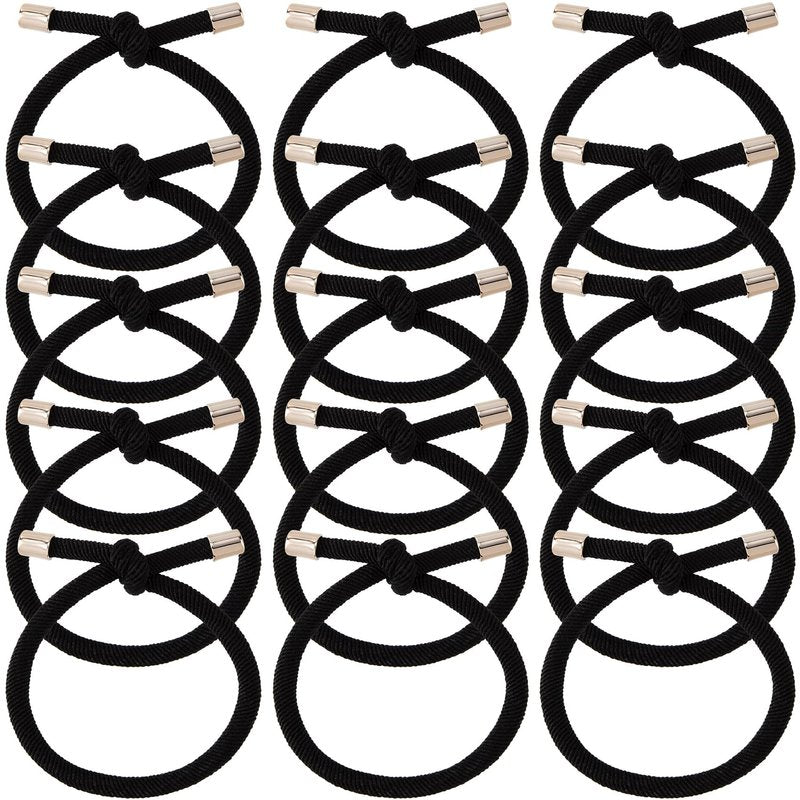 KIKOOD 15pcs Black Elastic Hair Ties Ponytail Holders for Women Knotted Hair Rope Adjustable Stretchy Rubber Bands Bow Hair Ties for Girls Hair Accessories