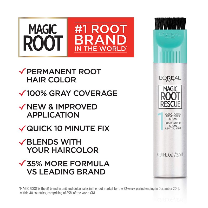 L'Oreal Paris Magic Root Permanent Hair Color Kit, 100% Gray Hair Coverage In Just 10 Minutes, Precision Brush Applicator for Seamless Application, 4 Dark Brown (1 Count)