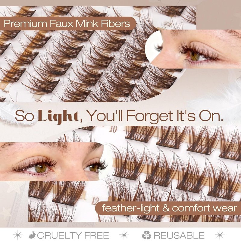 Brown Lash Clusters - 8-10-12MM Wispy Fluffy Eyelash Extensions | Dark Brown DIY Pack