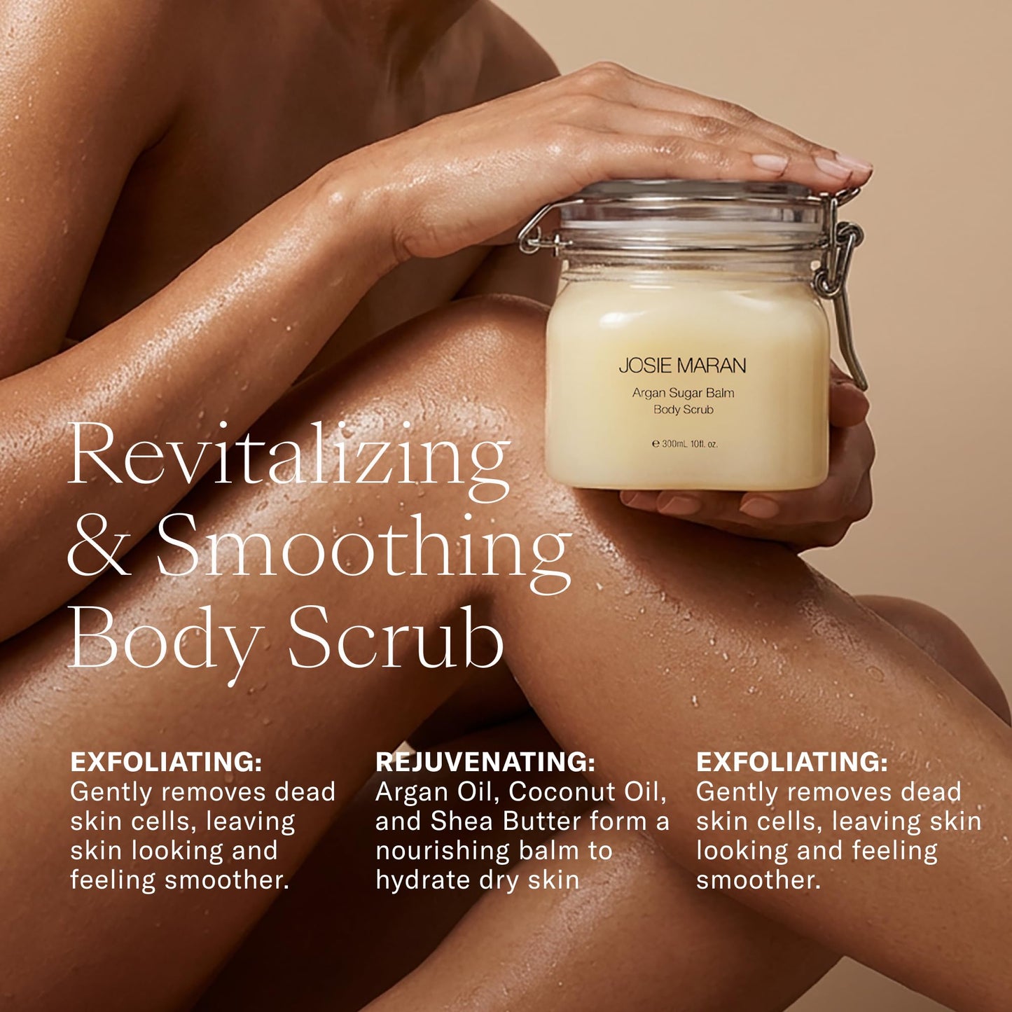 Josie Maran Argan Sugar Balm Body Scrub - Exfoliating Sugar Scrub with 100% Pure Argan Oil & Coconut Oil - Softens, Smoothes & Hydrates Dry Skin - Vegan + Cruelty Free - Vanilla Bean (10 oz)