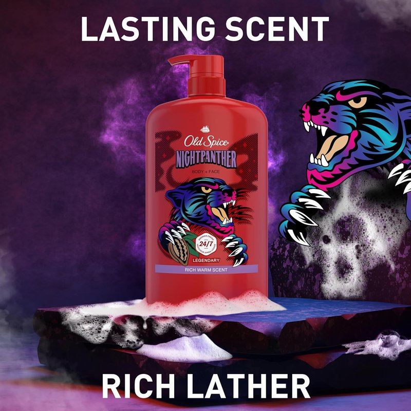 Old Spice Body Wash for Men - 3X Defense, 24/7 Fresh Scent, NightPanther, 33.4 oz