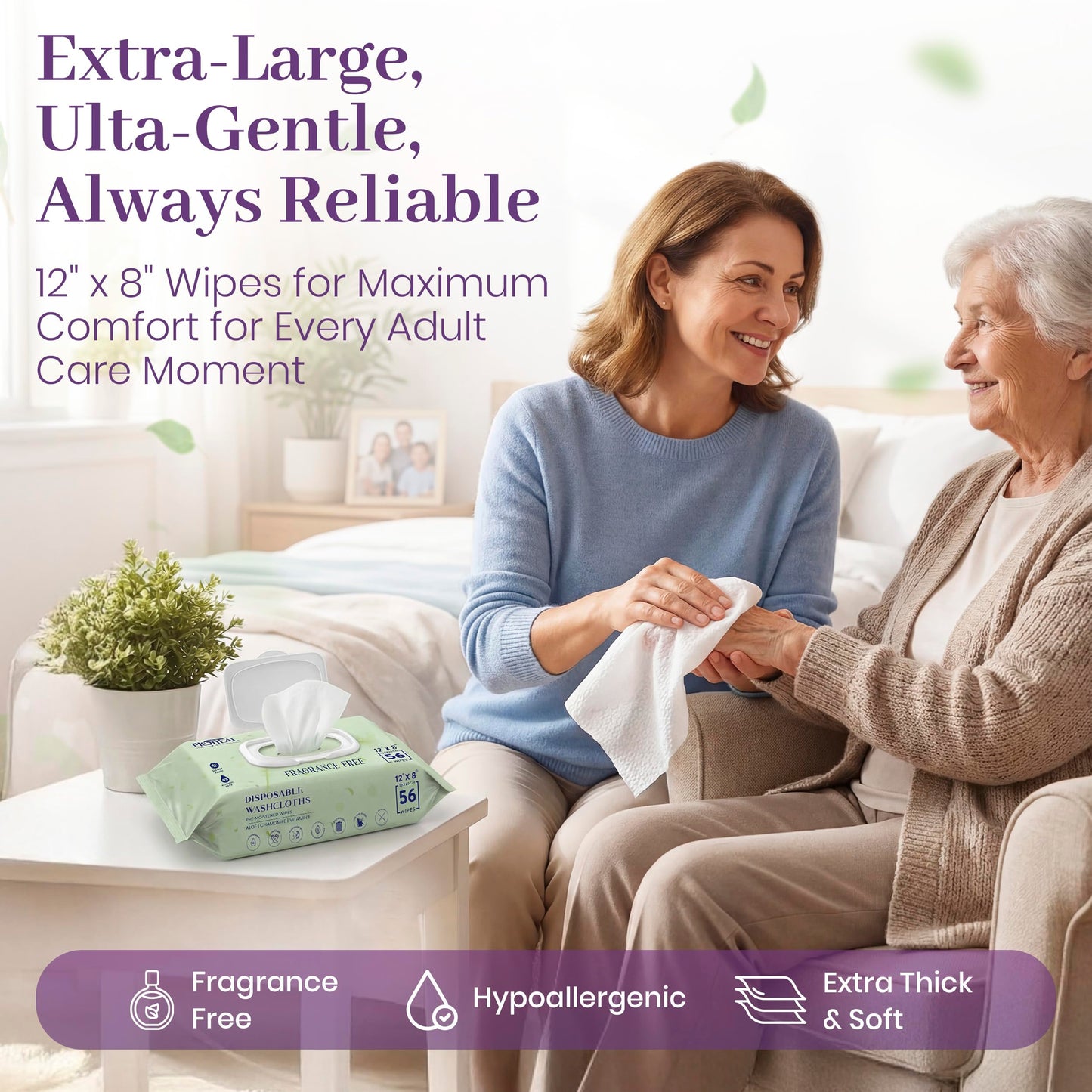X Large Wet Wipes for Adults - 4 Packs of 56 [224 Count] Disposable Incontinence Wipes, 12" x 8" Adult Wipes for Elderly - Personal Body Wipes for Women and Men, Pre Moistened Adult Washcloths
