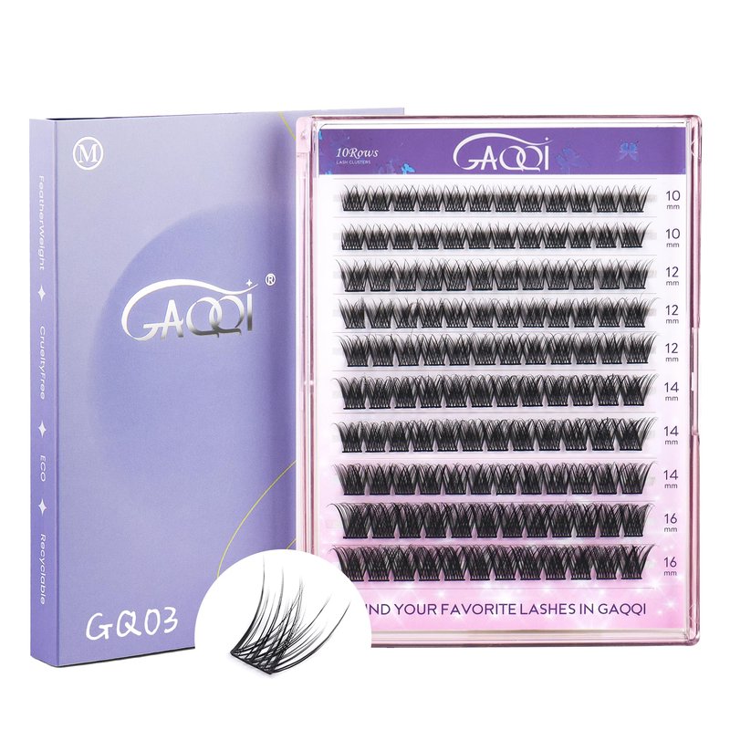 GAQQI Lash Clusters, Eyelash Clusters 120PCS C Curve Individual Lashes, Wispy Cluster Eyelash Extension 10-16mm Mixed Length, Natural Looking Cluster Lashes （GQ03,C,10-16mm)