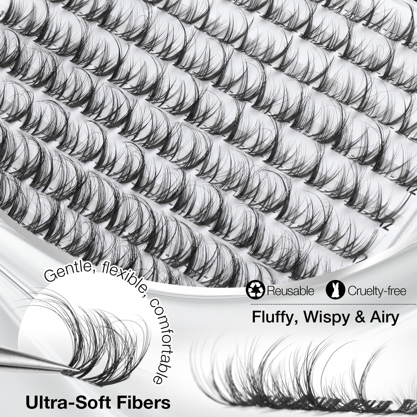 Spider Lash Clusters Wispy Fluffy Eyelash Clusters DD Curl Cluster Eyelash Extensions Natural Volume Individual Lashes 10-14mm Cluster Lashes with Invisible Band DIY Lash Extension by Yawamica