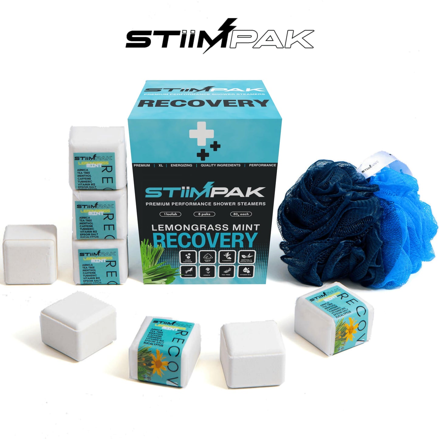 Shower Steamers for Sinus Relief | Recovery | XXL 80g Cold & Flu, Allergies, Post-Workout | Eucalyptus, Tea Tree, Turmeric, Arnica, Caffeine, Menthol | Extra Strength Aromatherapy | STiiMPAK (8 Pack)