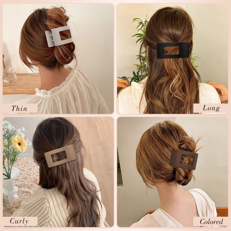 Obeoby 8 PCS Flat Hair Clips for Women, Medium Lay Flat Claw Clips for Thick Thin Hair French Hair Accessories Barrettes