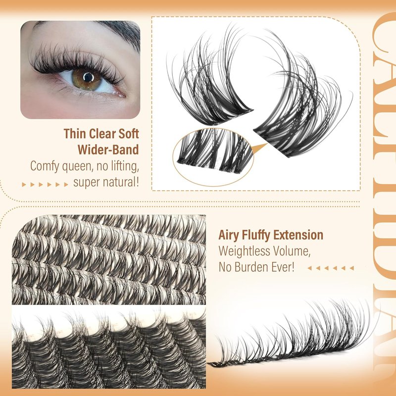 Fluffy Spider Lash Clusters Kit - Natural 10-16MM Eyelash Extensions | DIY Wispy Lash Clusters with Glue & Tweezers