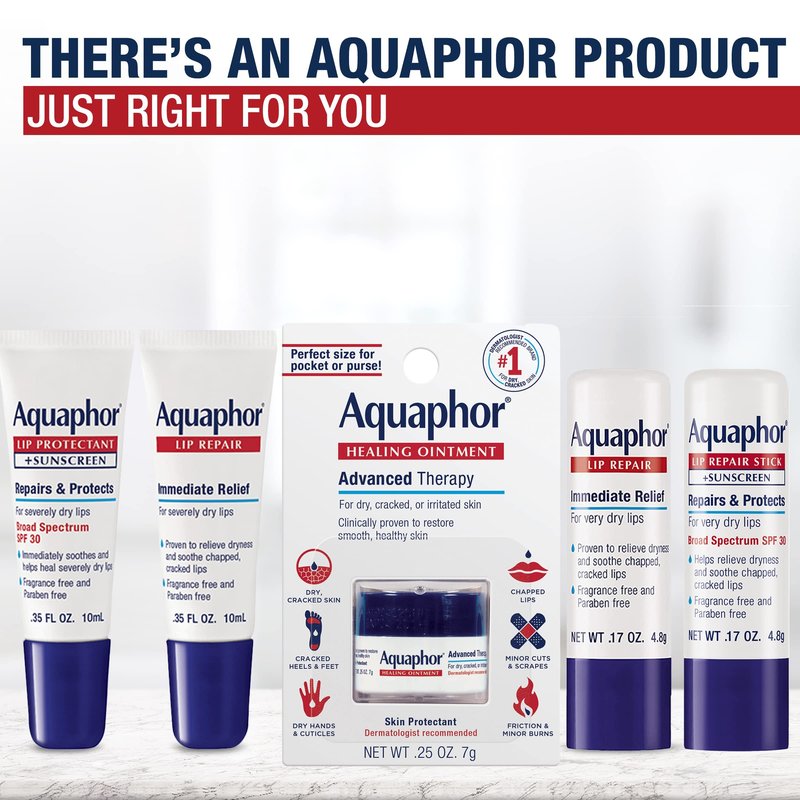 Aquaphor Lip Repair Stick, Moisturizing Lip Balm Pack, Relieves Dryness, 0.17 Oz Stick, (Pack of 4)