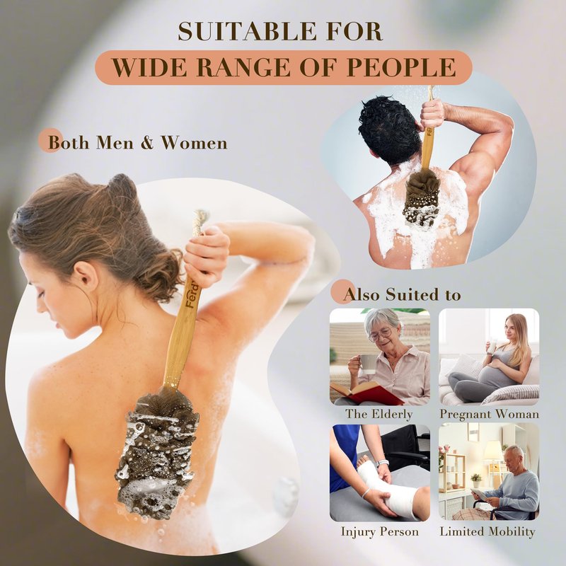 FerdY Back Scrubber for Shower,Long Handled Loofah on a Stick, Soft PE Mesh Back Sponge for Bath, Body Brush for Men Women, Exfoliating Scrub Cleaning Luffa
