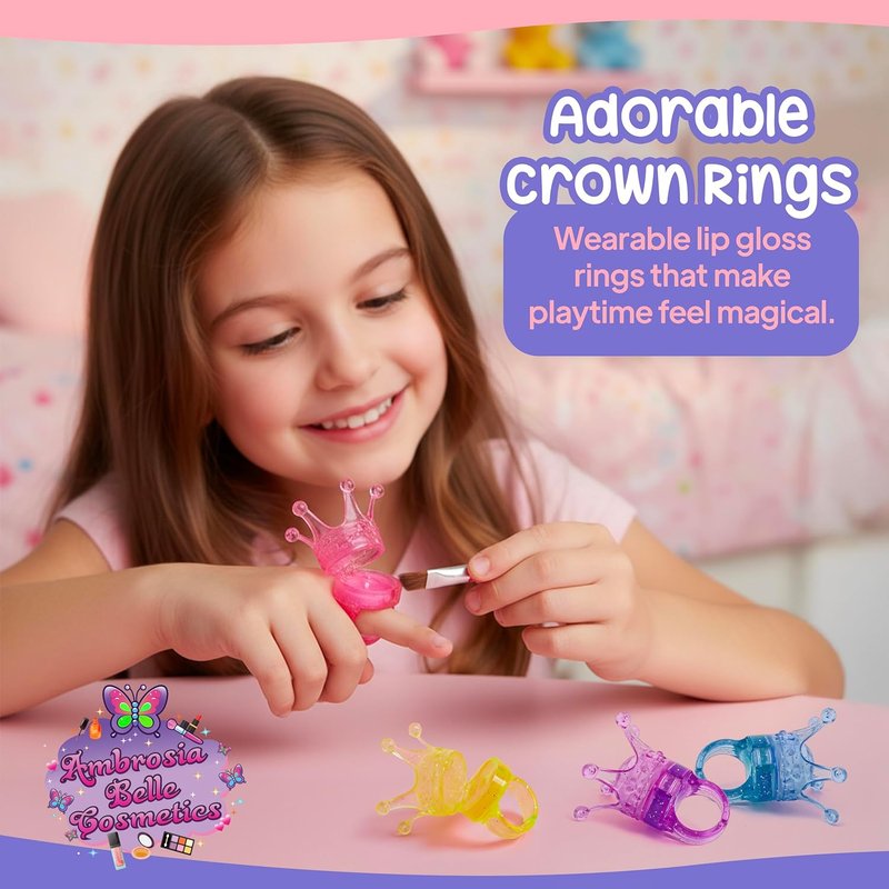 Skiennix Kids Lip Gloss Set - Non-Toxic Washable Lip Gloss Rings | Perfect Makeup Kit for Ages 3-12