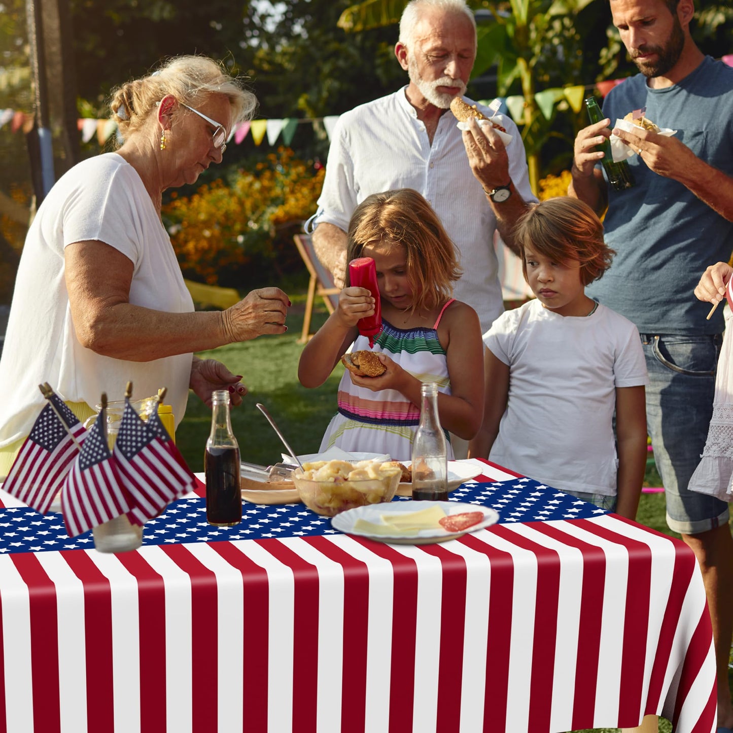 4 Pcs 4th of July Decorations, 108" X 54" Plastic 250th Anniversary 4th of July Tablecloths, Red White Blue Tablecover American Tablecover, Patriotic Table Cover Memorial Day Party Supplies for Kids