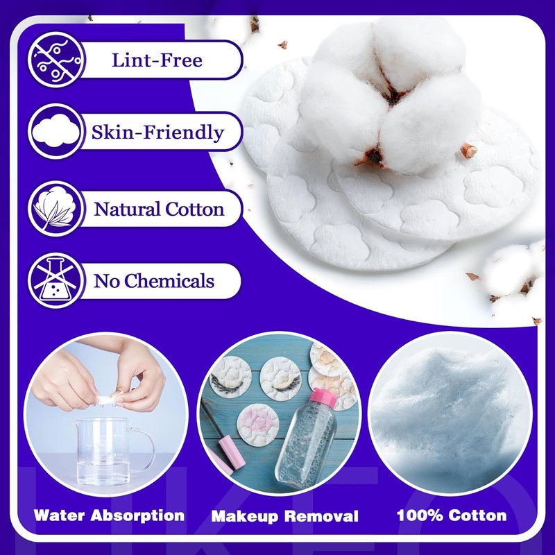 Premium Cotton Pads for Face, 300 Count Round Makeup Remover Pads, 100% Pure & Natural Organic Cotton Rounds, Lint-Free Facial Pads Cleansing Cotton (100 Count (Pack of 3))