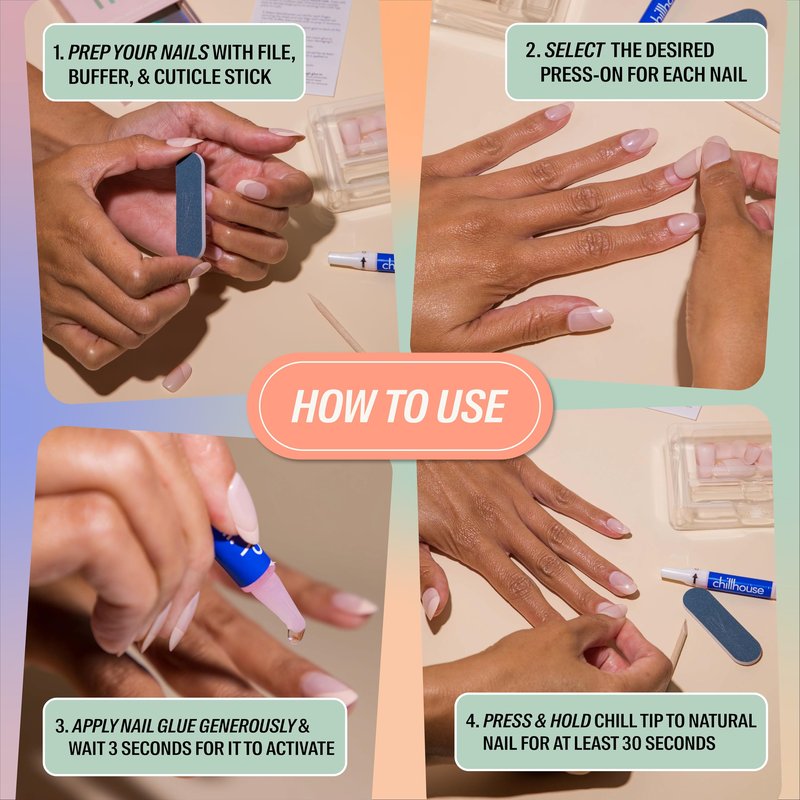 Chillhouse - Chill Tips, Press on Nails Kit - Raise a Glass (Oval) - 30 Nail Shapes & Sizes - Up to 2 Weeks of Wear - Customizable Fit - Reusable - Latina Founded & Women Owned - Beauty & Self Care