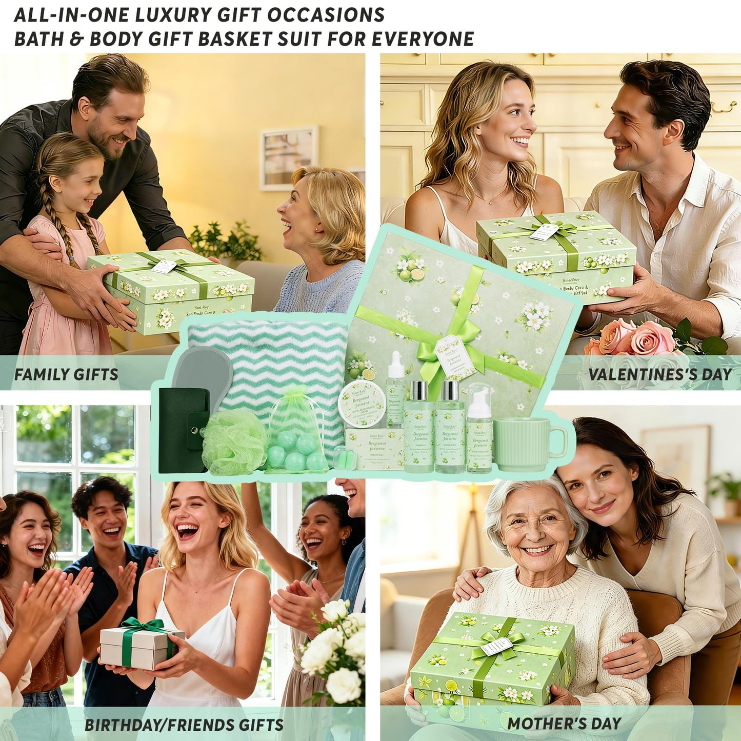 30 Pcs Spa Gifts for Women & Men, Bergamot Jasmine Bath & Body Gift Basket, Self-Care Relaxation Set, Face Skin Care Kit, Home Spa Gift, Birthday, Christmas, Mother's Day, Anniversary, Cup spa kit