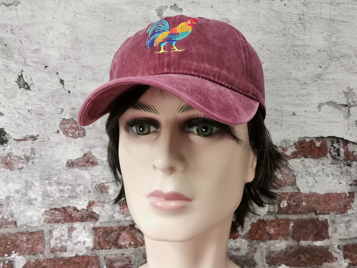 Hepandy Embroidered Rooster Hat, Washed Burgundy Trucker Hat, Adjustable Baseball Cap Cotton Embroidery Dad Hat, Gifts for Men and Women