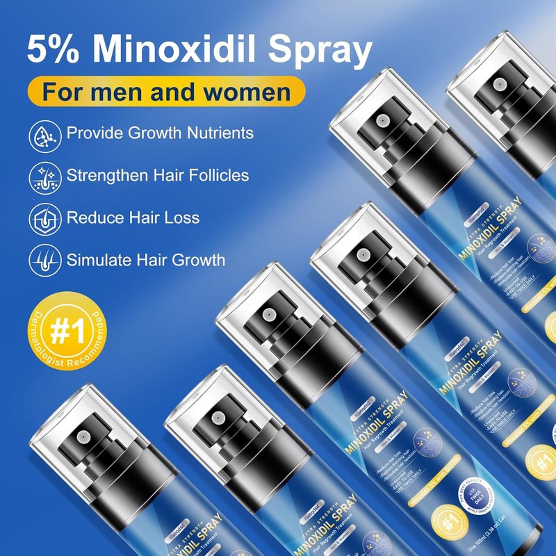 Minoxidil 5% Spray for Men - Biotin Infused Hair Growth Treatment for Thicker, Fuller Hair & Beard | 21oz, 10 Month Supply