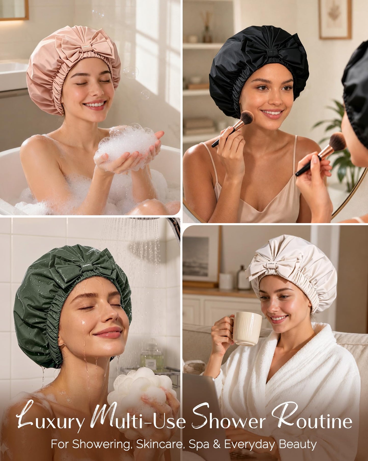 Yanibest Shower Cap Reusable Waterproof, Wide Elastic Band Bath Cap - Comfortable & Durable Bath Hair Hat for Women