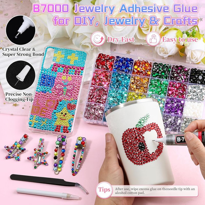 Skiennix 3600 Pcs 6mm Resin Rhinestones - Pink, Red & Black Flatback Gems for DIY Crafting & Bedazzling