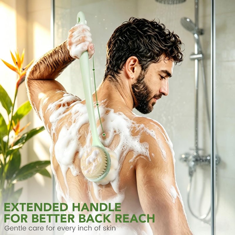 Back Scrubber for Shower - 15.7" Loofah with Handle | Curved Long Brush for Clean Back & Hard-to-Reach Areas