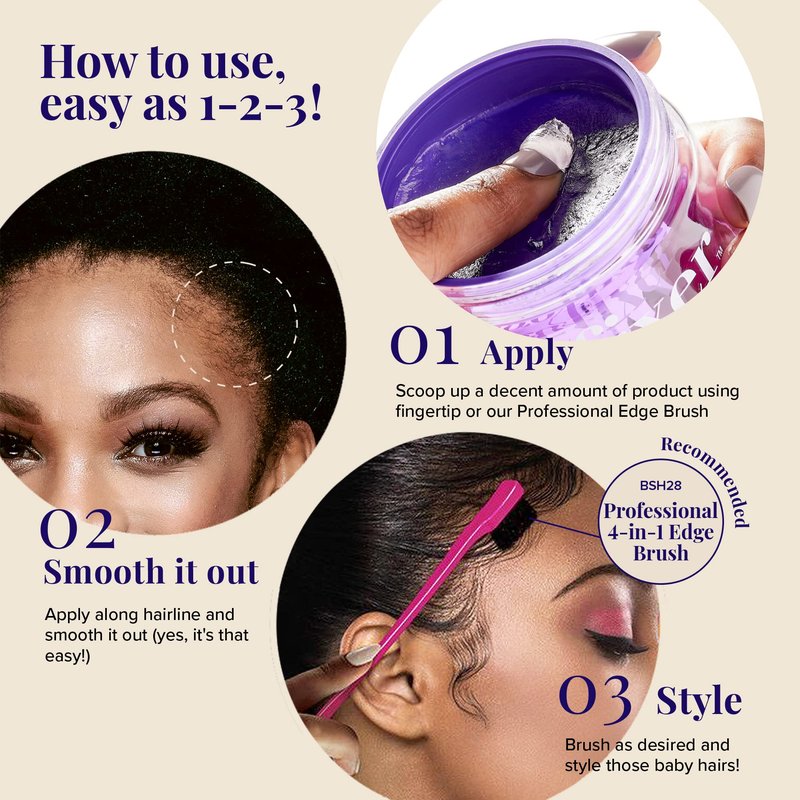 RED by Kiss Edge Fixer Hair Shine Gel, 24 Hour Max Hold, Non-Flaking, Biotin B7 Infused, Natural Styling, Professional Edge Control Wax, Perfect for Braiding (Grape)