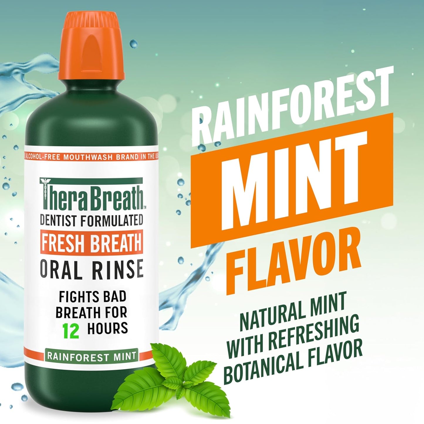 TheraBreath Fresh Breath Mouthwash - Alcohol-Free Rainforest Mint | 33.8 oz (1 L)