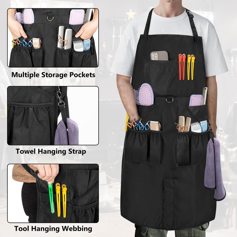 HODRANT Barber Apron for Men & Women, Water-resistant Hair Stylist Apron with Multiple Pockets & Adjustable Neck Strap for Hairdresser, Cosmetology