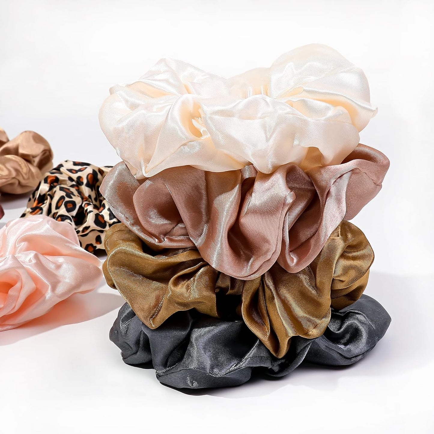 Skiennix Satin Hair Scrunchies - 16 No-Crease Ponytail Holders for Thick, Curly Hair | Cute & Durable