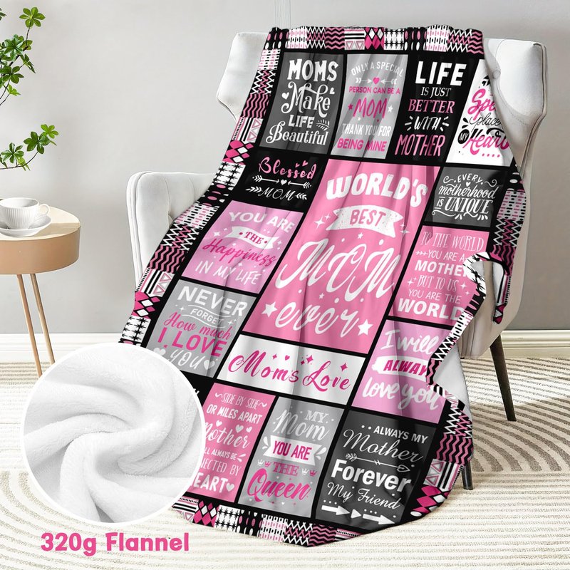 PVDSAVE Moms Birthday Gifts from Daughter Son - Blanket Gifts for Mom - World's Best Mom Ever Gifts - Christmas Valentines Day Mothers Day Birthday Present for Moms - Mother Life Blanket 50"x60"