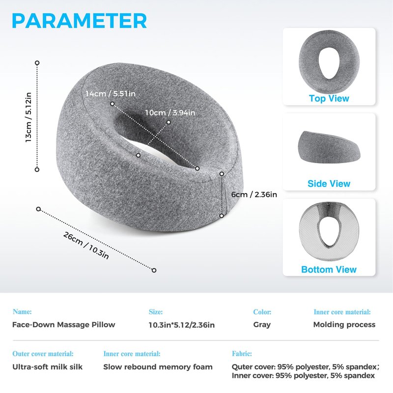 Face Down Pillow, Massage Headrest for Bed, Massage Face Cradle for Bed, BBL Pillow After Surgery Post Eye Surgery Vitrectomy Recovery, Faces Down Pillows for Rest and Recovery Reimagined (Grey)