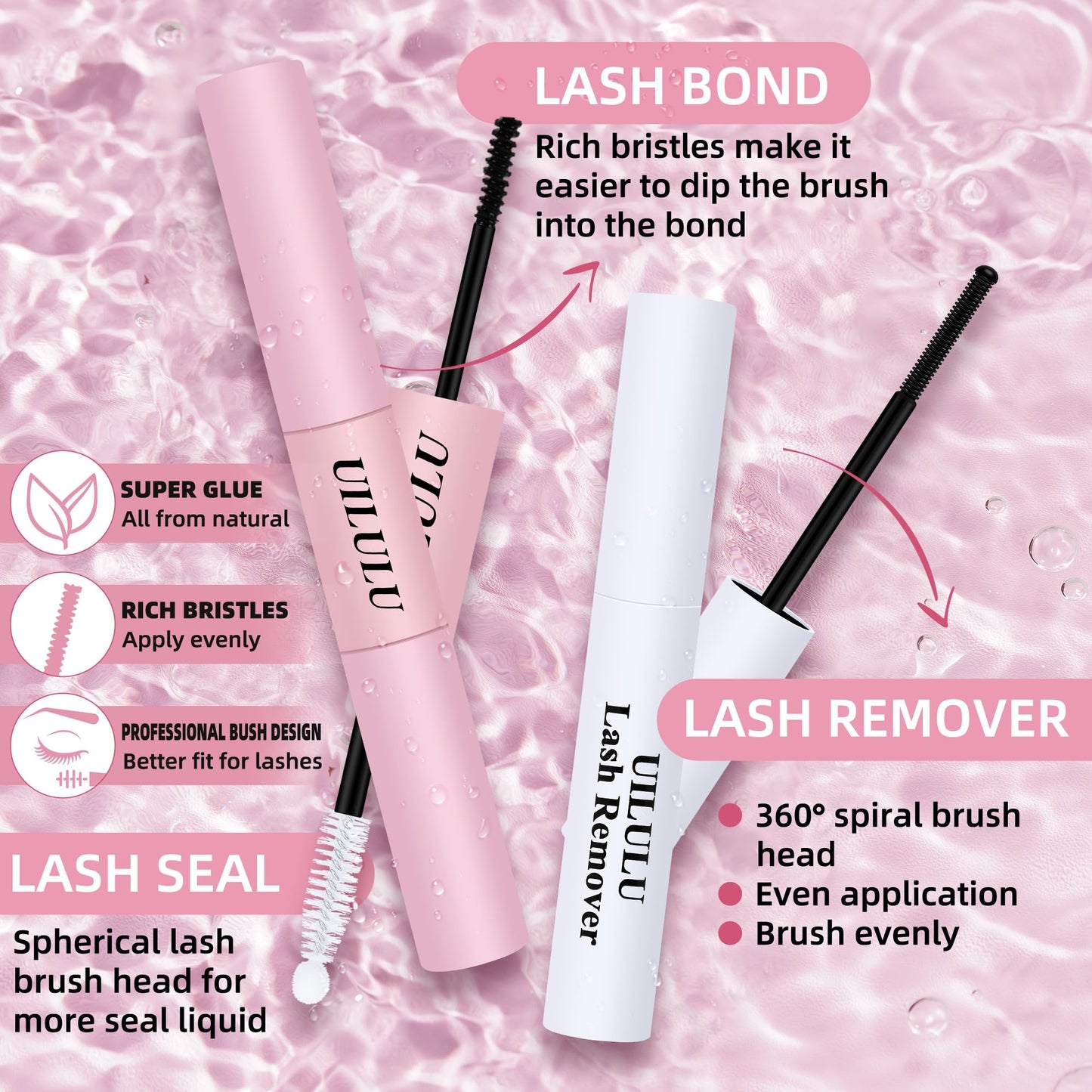 Uilulu Lash Cluster Glue, Lash Bond and Seal With Lash Remover Waterproof Glue for Eyelash Clusters Hold Long-Lasting Eyelash Adhesive (15ml)