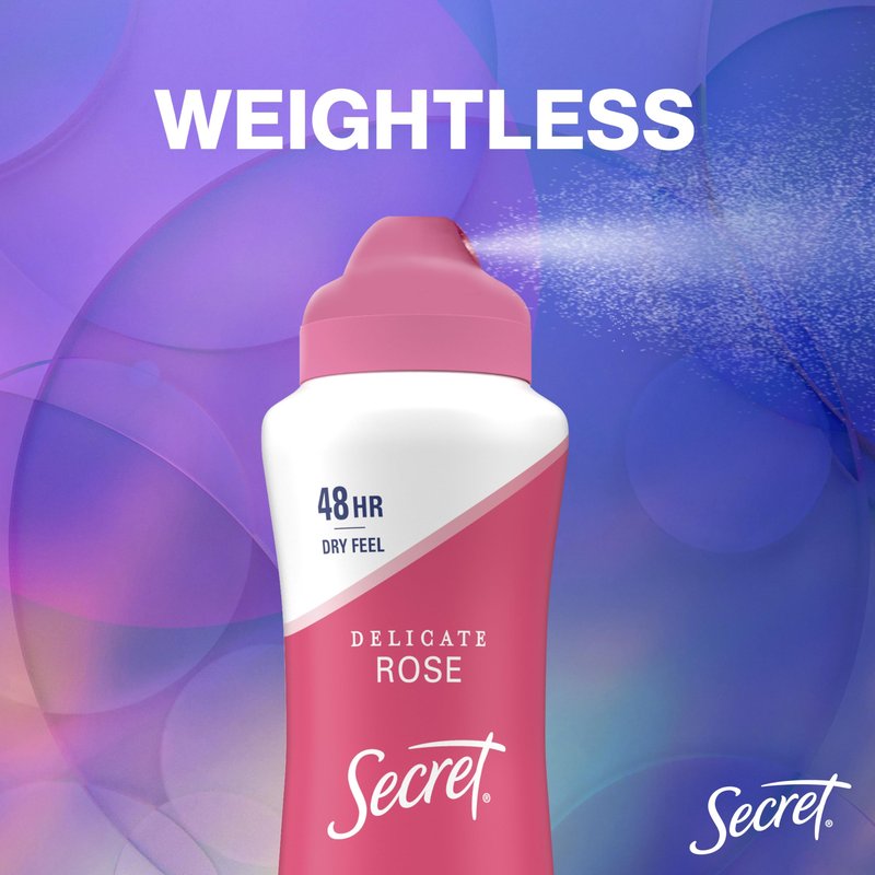 Secret Dry Spray Antiperspirant Deodorant for Women, 48hr Weightless Sweat & Odor Protection, Gentle on Skin, Wild Rose & Argan Oil Scent, 4.1 oz