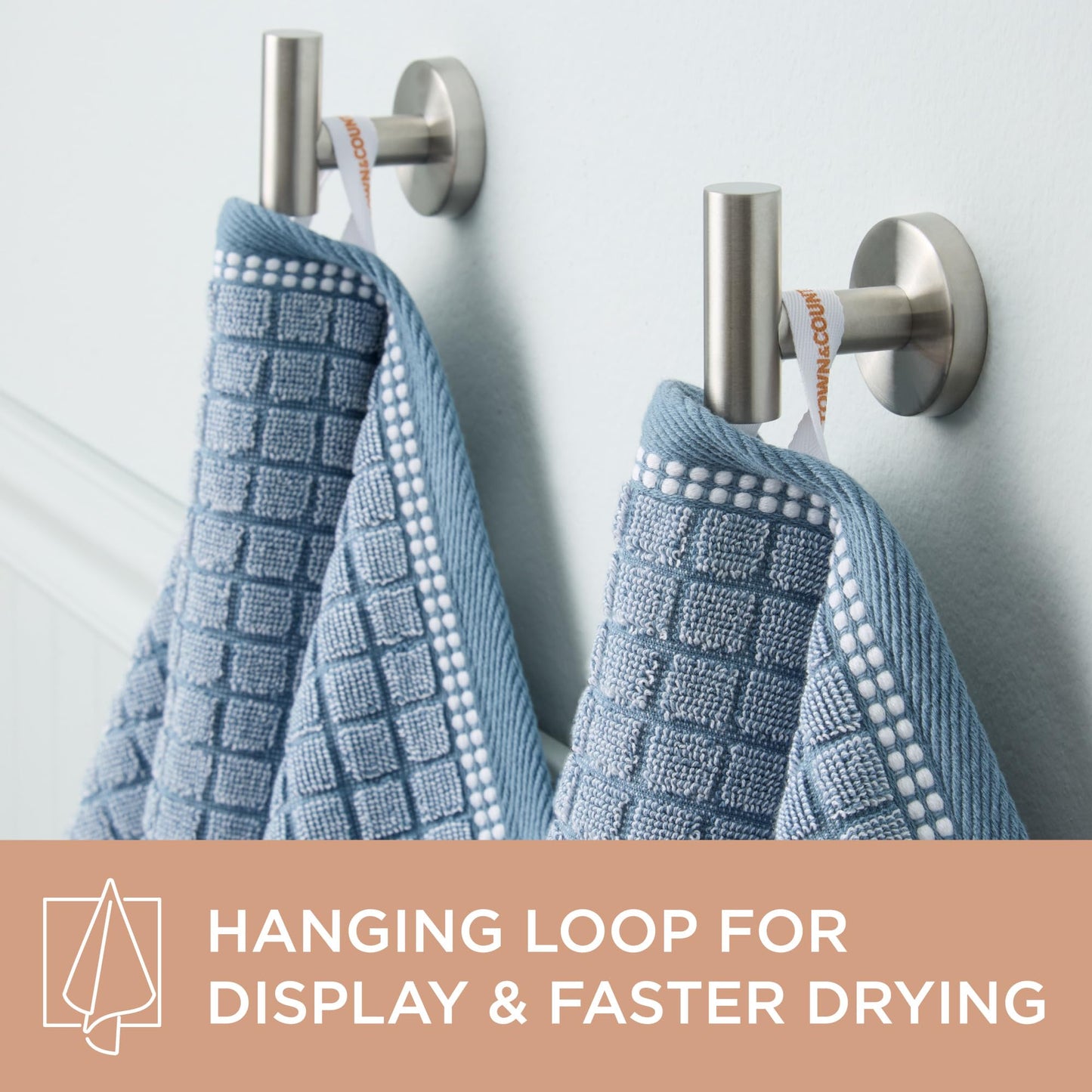 TOWN & COUNTRY EVERYDAY 4-Piece Textured Windowpane Washcloth Set, 13x13-Inch, 100% Cotton, Plush & Absorbent 550GSM, Blue