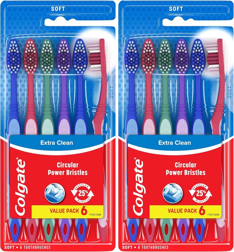 Colgate Extra Clean Toothbrush, Soft Toothbrush for Adults, 6 Count (Pack of 2)