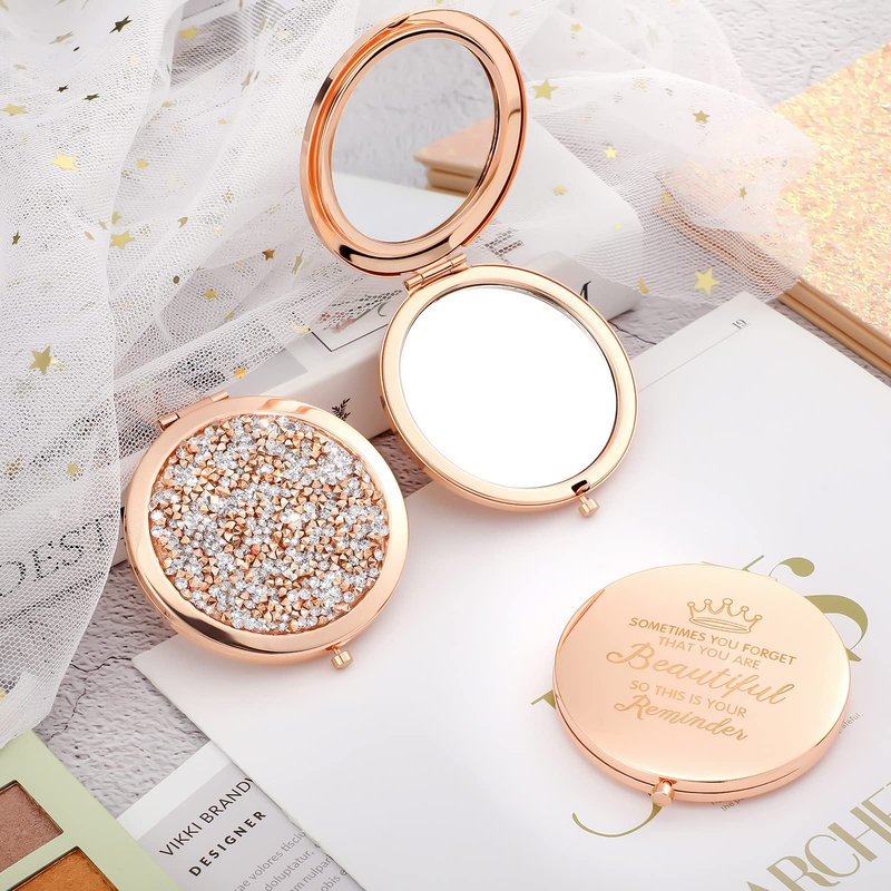 Chunful 3 Pcs Inspirational Compact Mirror Bulk Pocket Magnifying Cosmetic Mirror for Purse You are Beautiful Sometimes You Forget Appreciation Gifts for Women Bridesmaids Wedding Birtyday Party