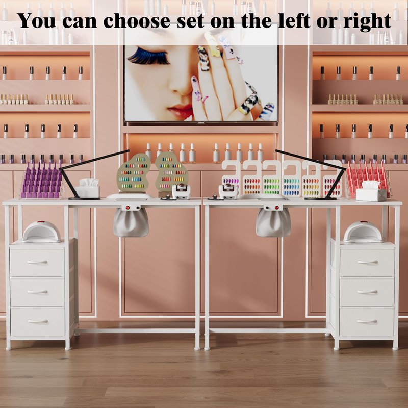 NinPeen Nail Table with dust Collector，Small Manicure Table with Drawers for Nail tech，Nail Station with Open Shelf for Home,Workshop,Makeup Beauty Salon Workstation (White)