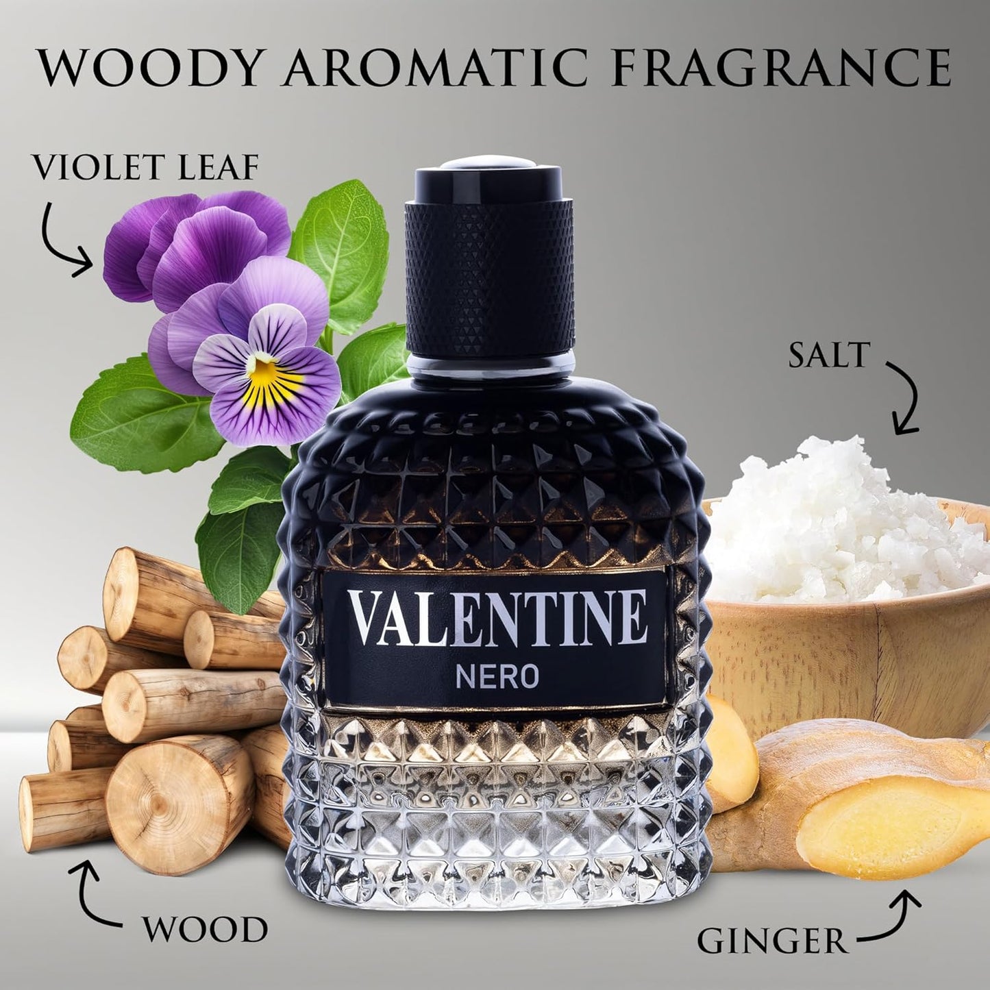 Valentine Nero for Men - Woody Aromatic Fragrance with Floral & Mineral Notes - 100ml Masculine Scent