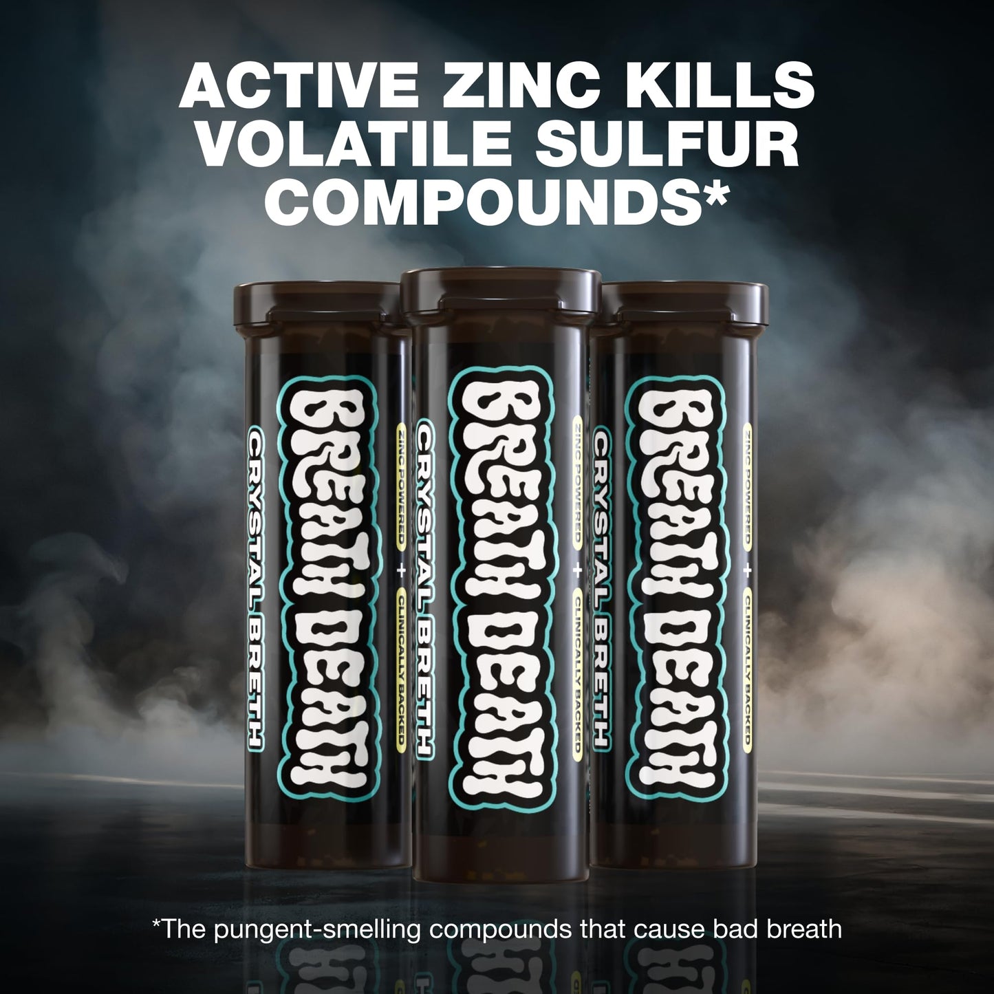Breath Death Crystal Breth Breath Freshener Mints, Popping Peppermint Zinc Crystals for Bad Breath – Dentist-Formulated, All-Natural, Zero Calorie – 4 Tubes, 48 Servings