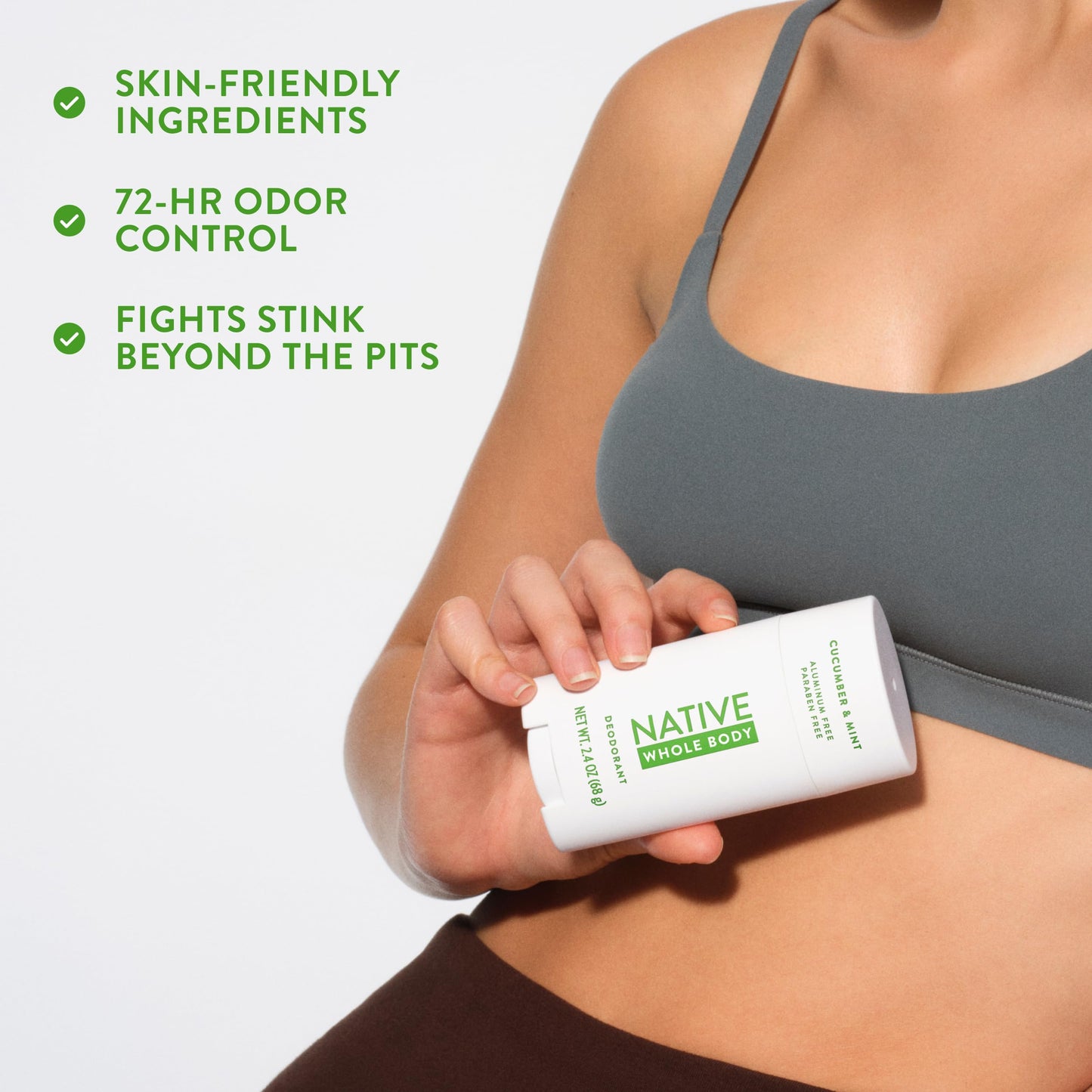 Native Whole Body Deodorant, Cucumber & Mint Scent, 72 Hour Odor Protection for Pits, Privates & More, Aluminum Free Deodorant for Men & Women with Coconut Oil & Shea Butter, 2.3oz