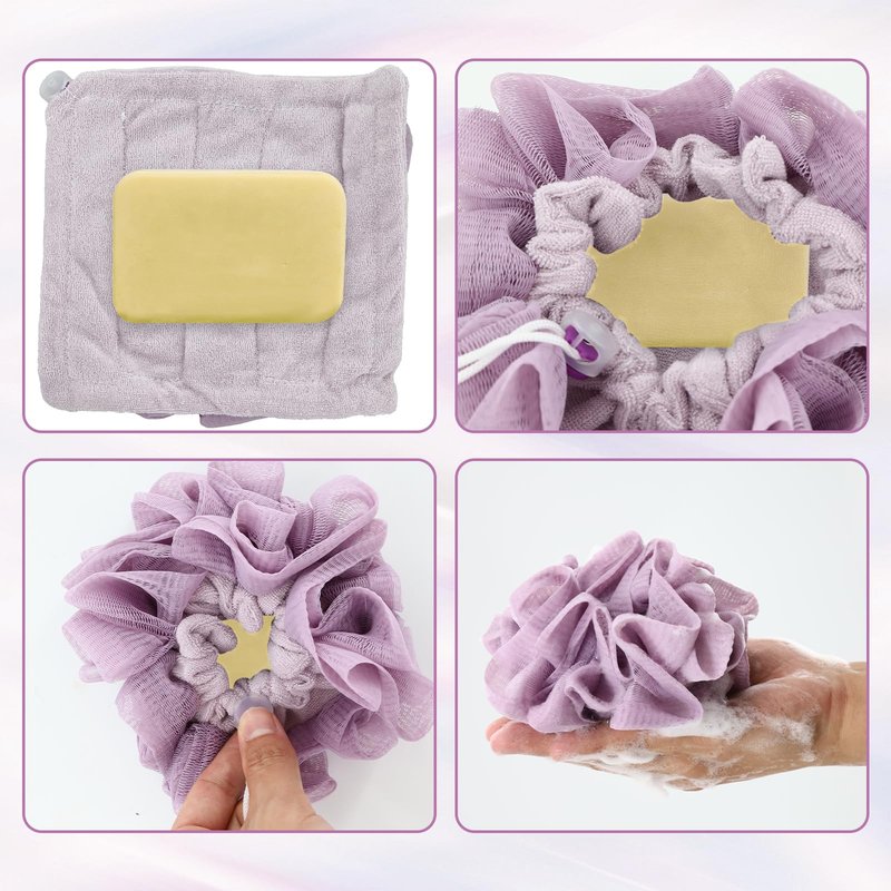3 Pcs Soap Bar Loofah, 2 in 1 Bar Soap Loofah Pouch Holds Bar Soap-Exfoliation Mesh Shower Ball (Purple+Blue+Green)