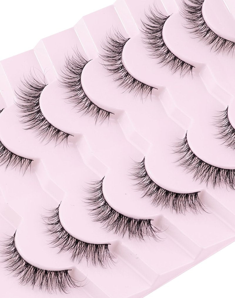 Jiocolor Lashes Natural Look Wispy False Eyelashes D Curl Faux Mink Lashes Fluffy Cotton Band Eyelashes Cat Eye Fake Eyelashes Pack 13MM