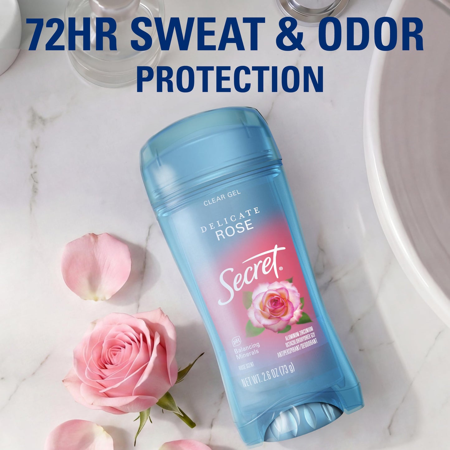 Secret Fresh Antiperspirant Deodorant for Women, 72hr Breathable Sweat & Odor Protection, Instant Freshness & Gentle, PH Balancing Minerals, Clear Gel, Delicate Rose Scent, 2.6 oz (Pack of 2)