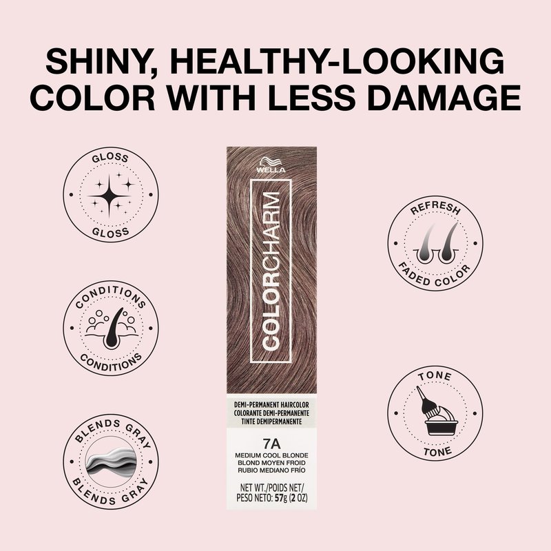 COLORCHARM Demi Permanent Hair Color 7A Medium Cool Blonde Gloss, Refresh & Tone 2 Fl Oz